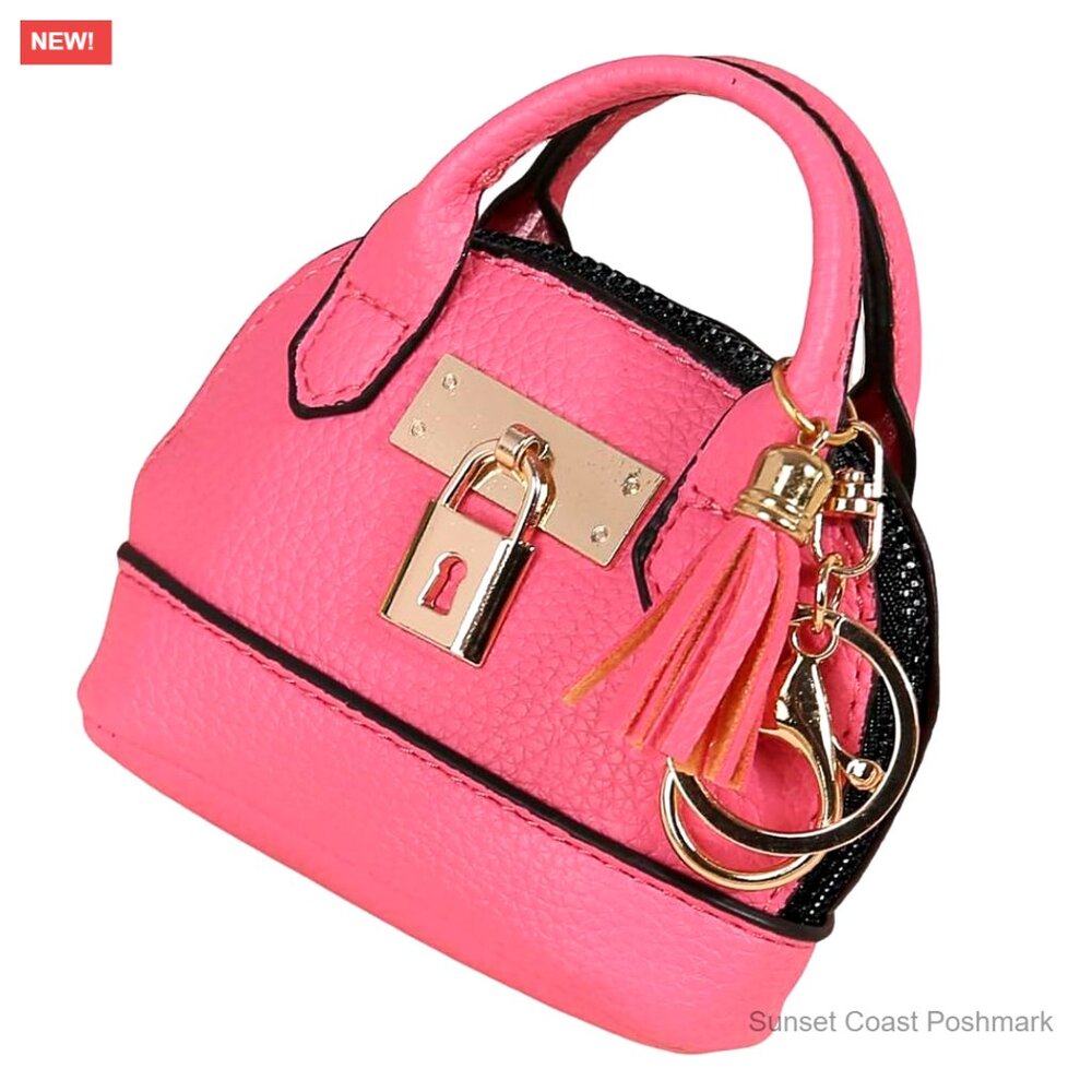 Mini Tote Keychain Coin Purse PU Leather Elegant Chic Bag Charm Zipper